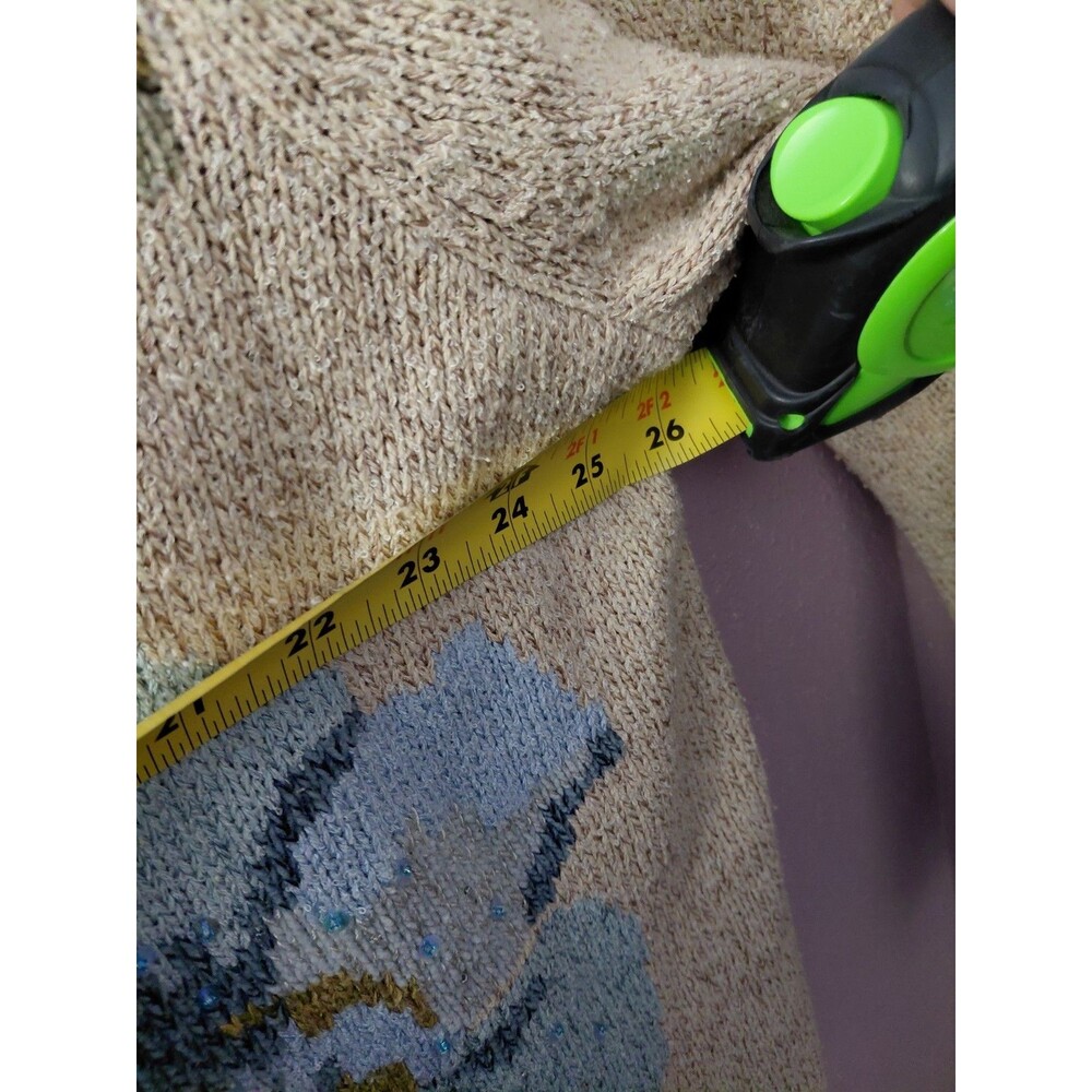 VTG Talbots Cardigan Tan Floral Silk Blend Cottagecore Knit MoP Buttons Sz 3X - Picture 11 of 13